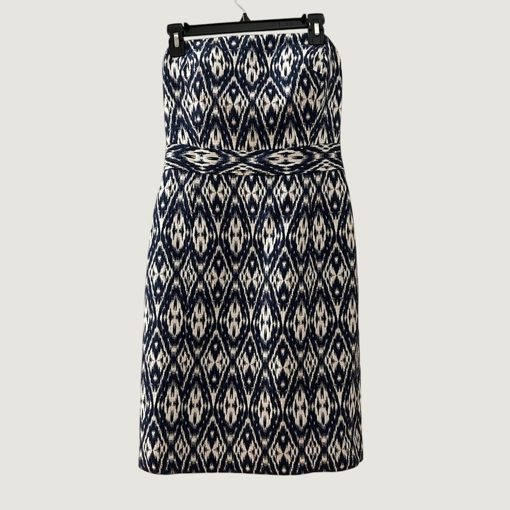 Banana Republic Strapless Dress Size 8 Navy and White Geometric Patterned